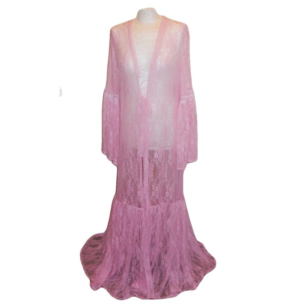 Lace Kimono Robe XXL pink sheer peniuar lingerie